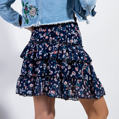 Fustă scurtă bleumarin cu florale florale - Îmbrăcăminte