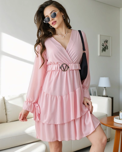 Rochie mini Royalfashion pentru femei cu volane și decolteu înfășurat