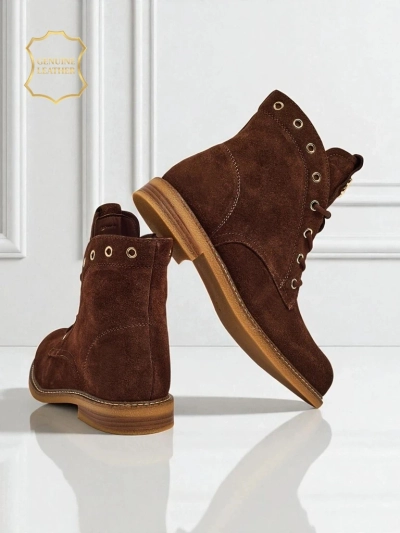 Botine damă Aurelia Romano din piele întoarsă naturală – maro, cu blană artificială