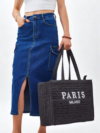 Royalfashion Geantă mare de damă din paie Paris Milano Large