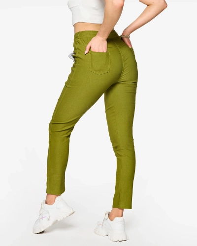 Pantaloni drepți de damă din stofă verde PLUS SIZE- Îmbrăcăminte