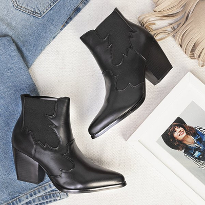 Czarne botki na słupku a'la kowbojki Catenia - Obuwie