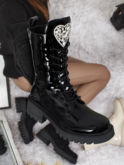 Botine de damă lăcuite cu șireturi Emelune