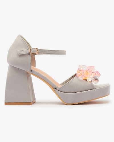 Sandale de damă cu montură groasă gri cu cristale Celidi - Încălțăminte