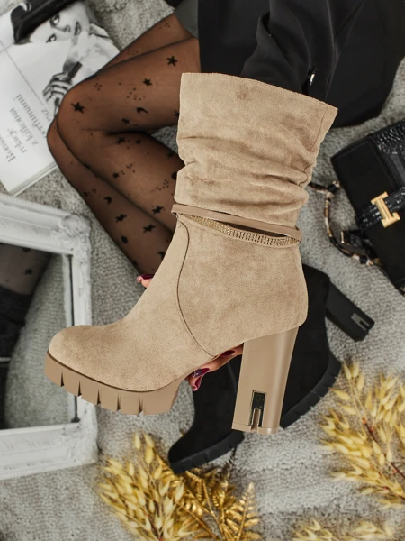 Botine de damă eco piele întoarsă cu toc gros BrambleDusk