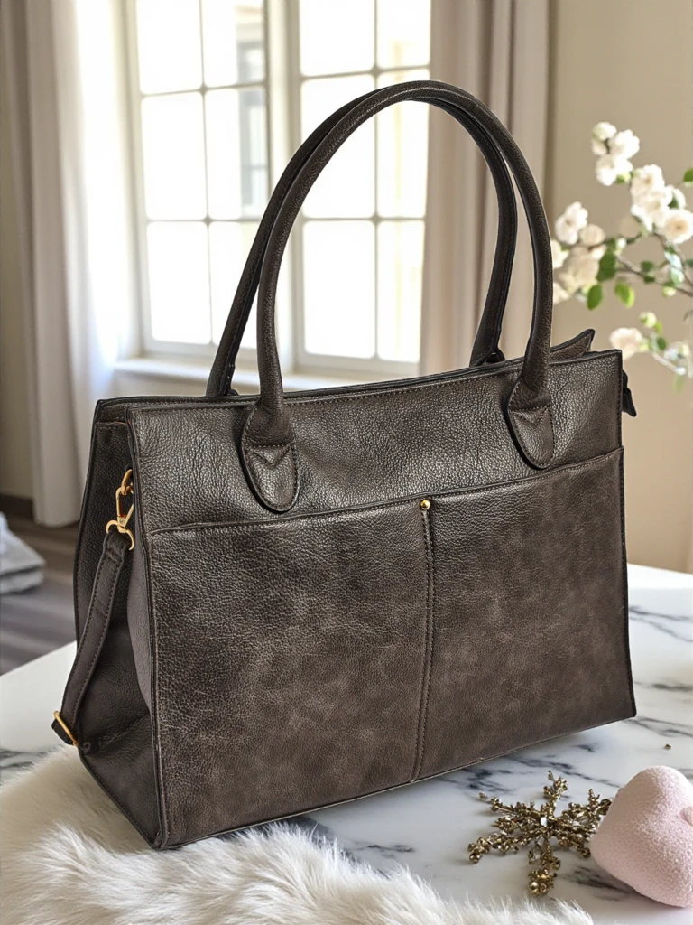 Torebka damska skórzana Etruria Classica Elegante szara 41x31x14 cm