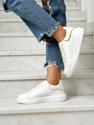 Sneakers Sport Athena Albi din Piele Ecologică