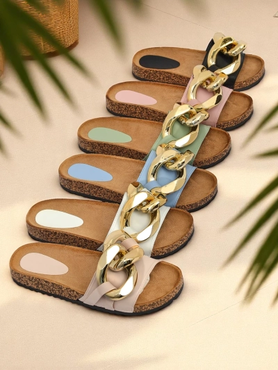 Papuci de damă bej cu decor Sofig-Footwear