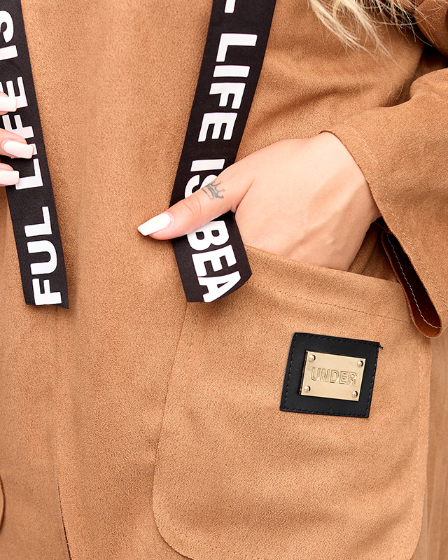 Jachetă de damă din piele ecologică maro - Îmbrăcăminte