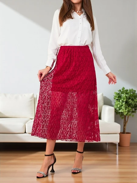 Fustă midi pentru femei de la Royalfashion cu dantelă