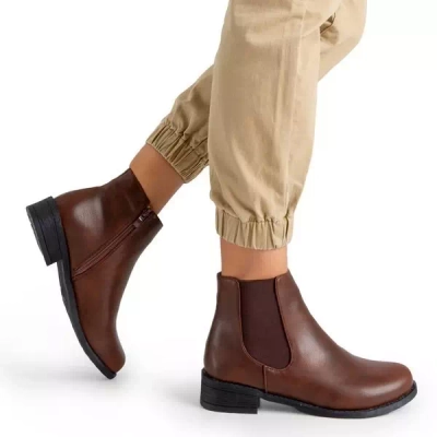 OUTLET Cizme Chelsea dama maro inchis cu toc plat Timea - Pantofi