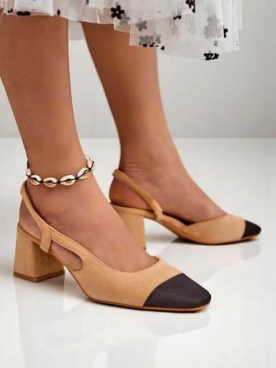 Royalfashion Damskie czółenka na niskim obcasie z ozdobnym noskiem Eleganzo