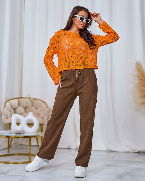 Royalfashion Pantaloni din catifea maro pentru femei