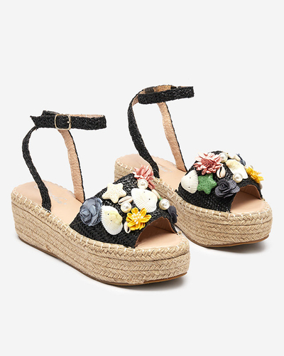 Sandale de damă negre a'la espadrile cu partea superioară decorativă Soramis - Încălțăminte