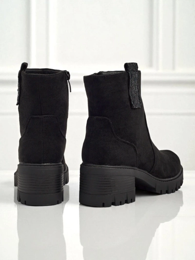 Botine de damă eco piele întoarsă cu toc gros Maelis