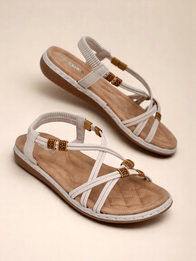Sandálias femininas Royalfashion Aelia bege em couro ecológico