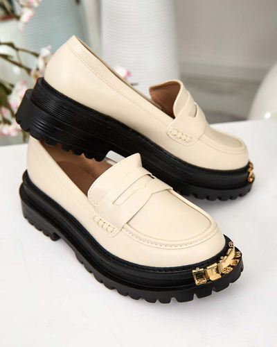 Loafers Dama Aurelia Bej cu Platforma de 5cm - Stilati si Confortabili