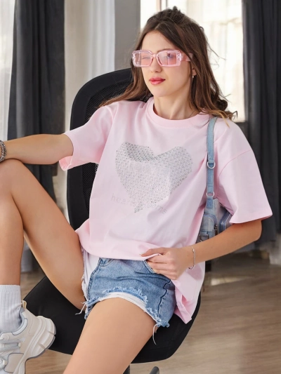 Royalfashion Tricou din bumbac pentru femei LOVE cu cristale