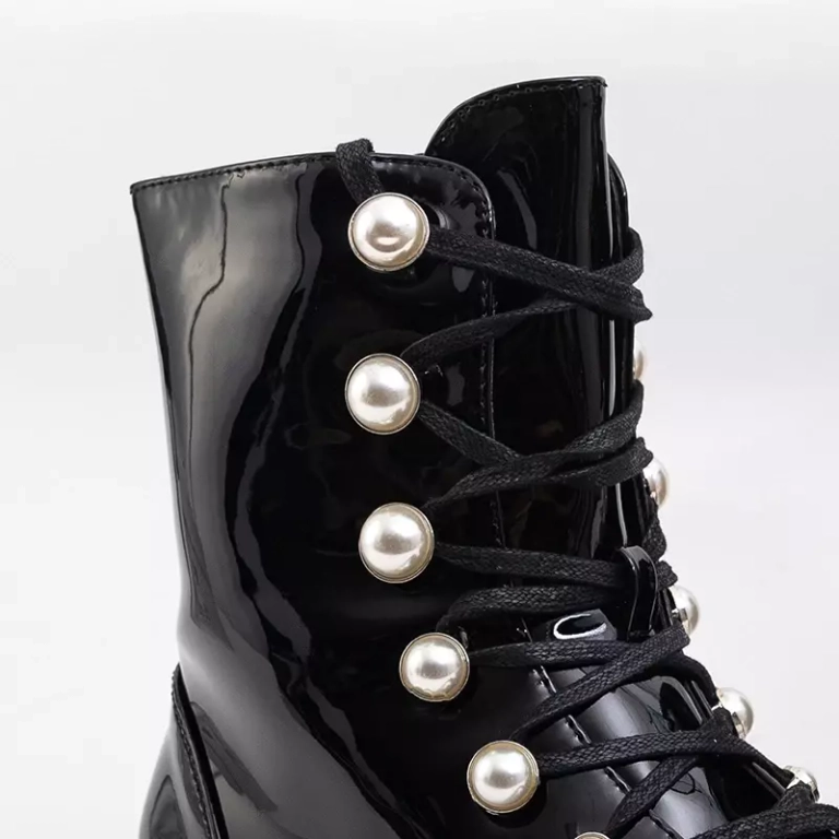 OUTLET Cizme dama lacuite negre cu perle Lumines - Incaltaminte