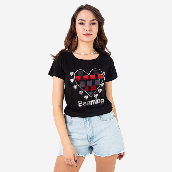 Tricou de dama negru cu imprimeu - Imbracaminte