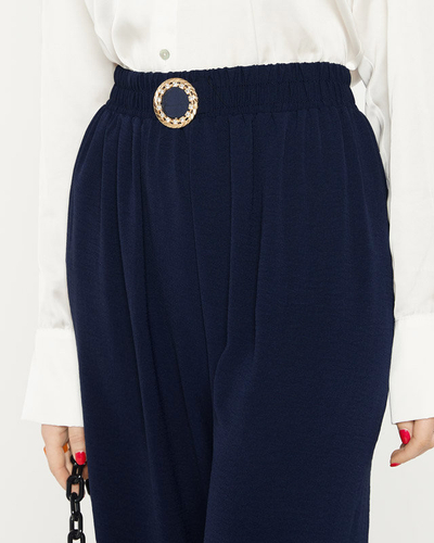 Pantaloni palazzo largi de damă bleumarin cu ornament - Îmbrăcăminte