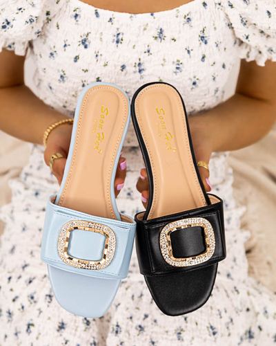 OUTLET Papuci de dama albastri cu ornament cu zirconiu Iteria - Incaltaminte