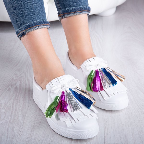 Adidași de sport albi cu franjuri Osederra - Încălțăminte