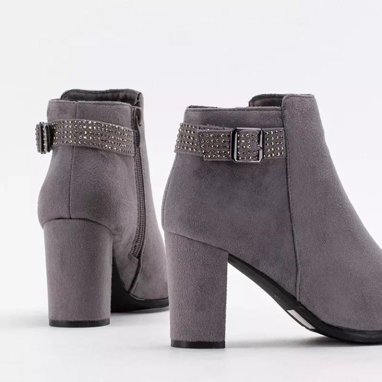 Ghete de dama gri din piele intoarsa cu zirconii cubi Agari - Incaltaminte