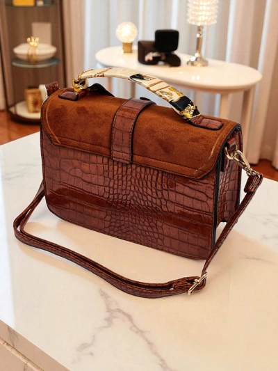 Aurelia Elegante Camel - Mini geantă de damă din piele întoarsă și lăcuită Venezia Classico