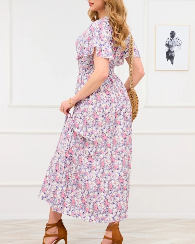 Rochie maxi mov cu motive florale pentru femei - Îmbrăcăminte