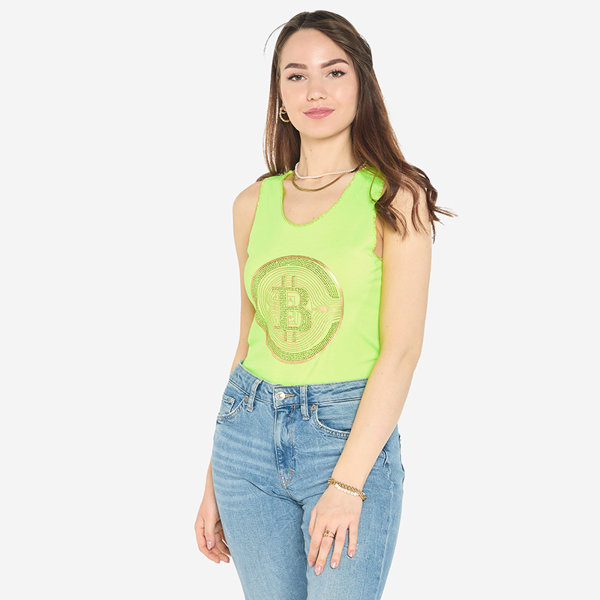 Top de damă cu imprimeu auriu în verde neon - Îmbrăcăminte