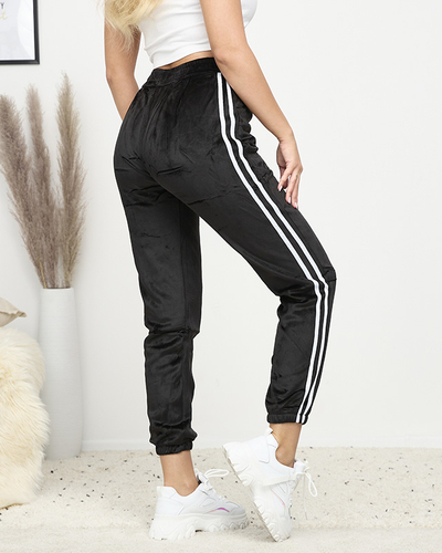 Pantaloni de trening din velur izolați de culoare neagră cu dungi - Îmbrăcăminte