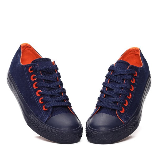 Granatowo-pomarańczowe trampki z tkaniny- Obuwie