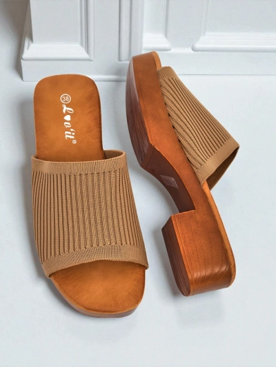 Royalfashion Damskie klapki na niskim obcasie Ribbed Grace