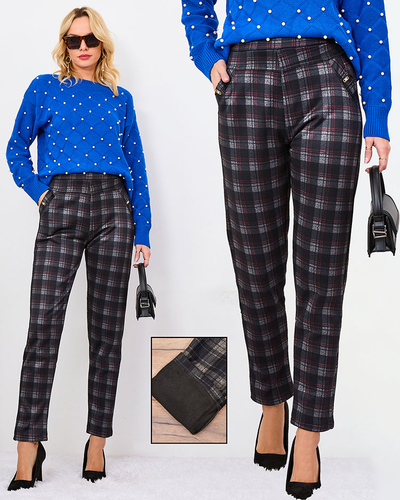 Royalfashion Pantaloni treggings izolate cu carouri pentru femei gri-roșu