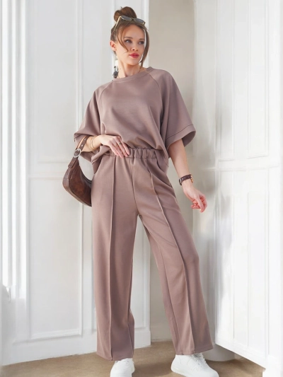 Set Royalfashion pentru femei cu mâneci scurte și pantaloni largi