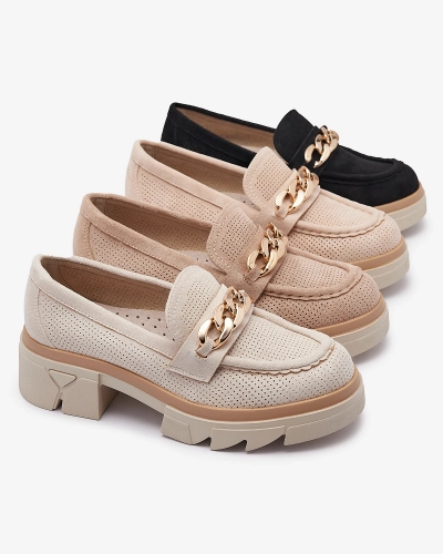 Mocasini din piele ecologică cu ornament auriu, negri Zaffix- Footwear