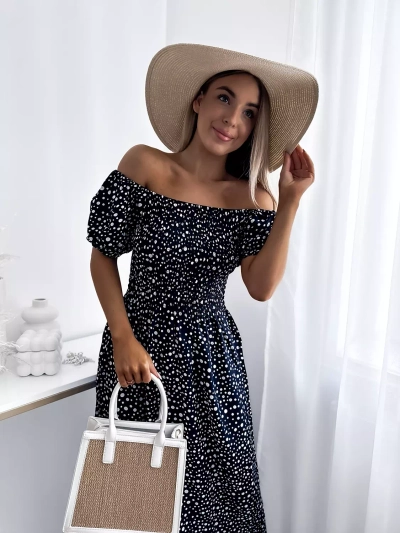 Rochie maxi de damă albastru marin cu mazăre- Îmbrăcăminte