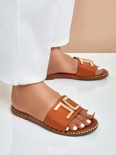 Royalfashion Papuci de damă din piele ecologică cu decorațiune Gildra