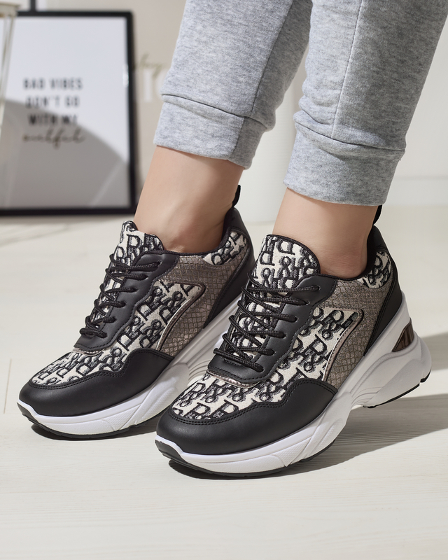 Tenisi negri de damă cu imprimeu și pană Suwill ascunsă - Încălțăminte