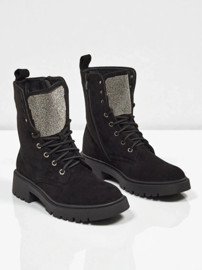 Botine de damă Ferlyne din piele ecologică de căprioară cu șireturi