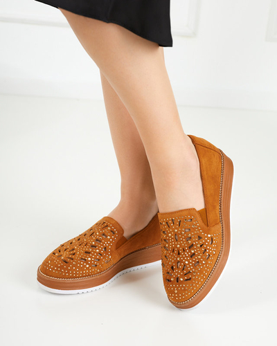 OUTLET Pantofi de dama maro cu zirconiu cubic Lamsiou - Incaltaminte