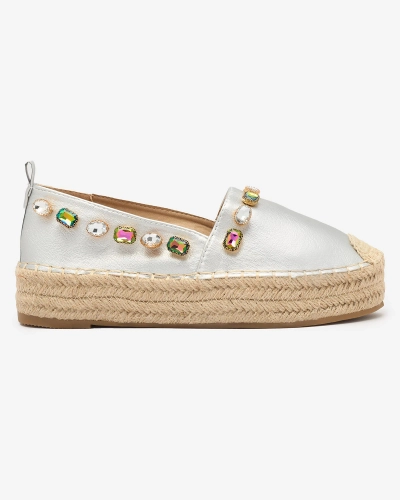 Espadrile argintii de damă cu cristale Ziennie - Încălțăminte