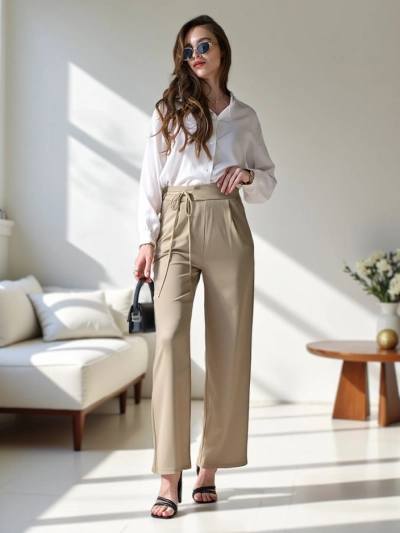 Pantaloni largi pentru femei Royalfashion cu legături laterale