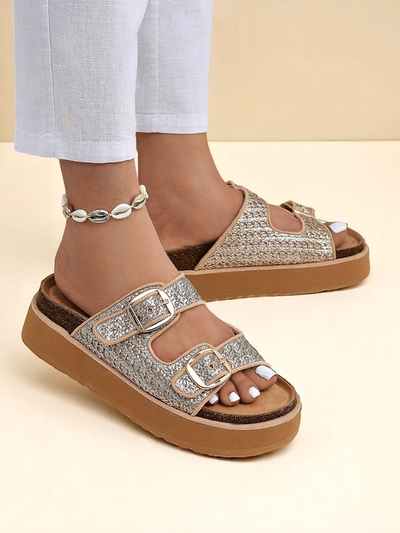 Royalfashion Klapki di Hende Muhé riba Plataforma Nora Woven