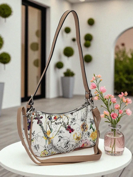 Royalfashion Geantă de mână mică pentru femei, din piele ecologică, cu model floral Lily Bloom
