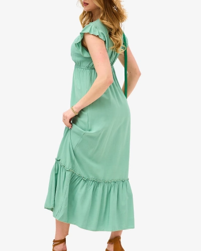 Rochie lungă verde de damă cu dantelă - Îmbrăcăminte