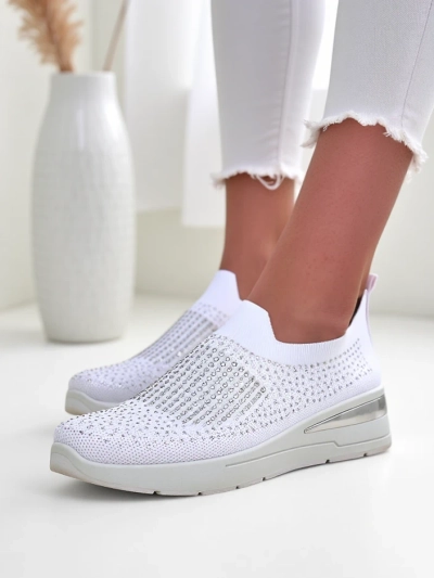 Royalfashion Pantofi sport cu talpă wedge pentru femei, slip-on, cu strasuri Qelavise