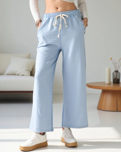 Royalfashion Pantaloni largi din bumbac pentru femei din viscoză cu zirconiu