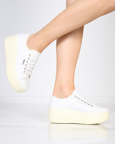 OUTLET Tenisi sport albi si ecru pe platforma Darru-Footwear